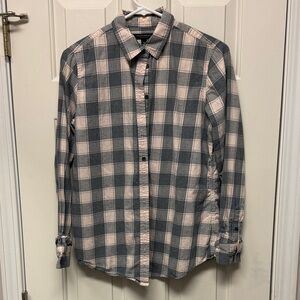 Banana Republic Dillon Buffalo Plaid Button-Up Shirt, Pink Gray Long Sleeve M